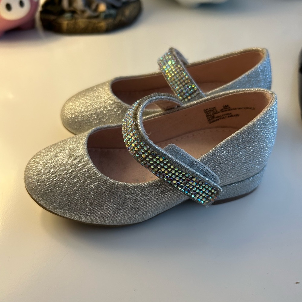 Kelly & Katie Glittery Silver Kids Dress Shoes